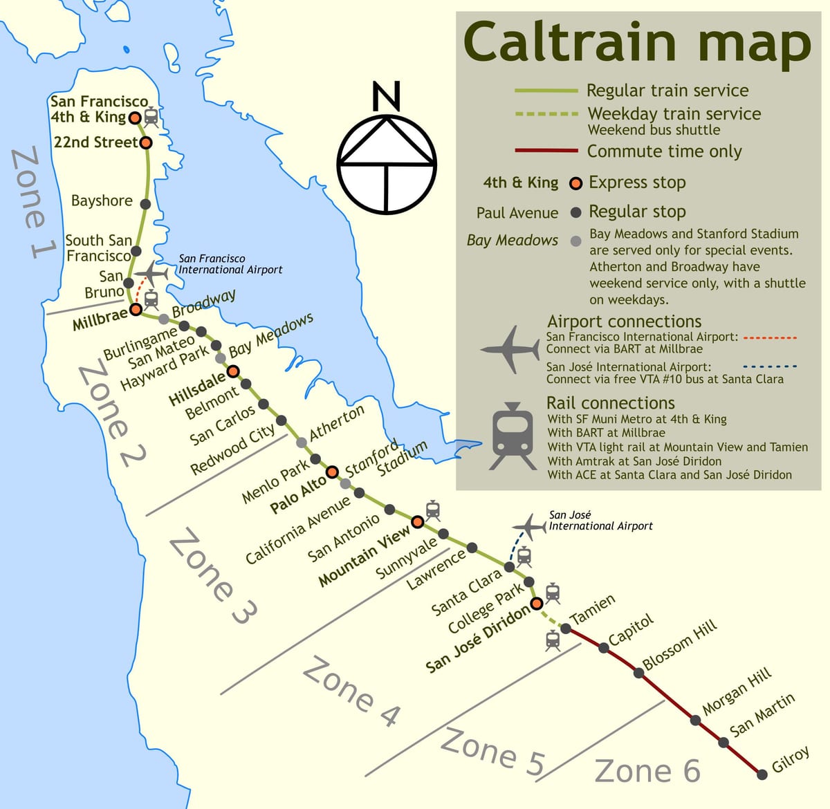caltrain หยุดแผนที่