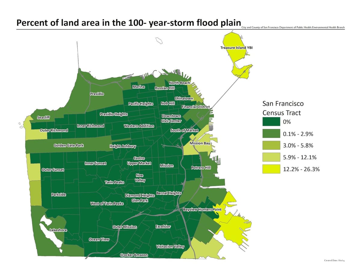 แผนที่ของซานฟรานซิสโกน้ำท่วมอนเขต