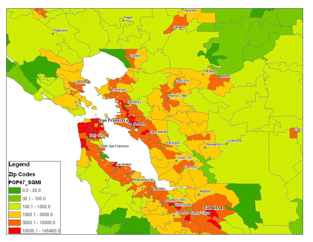แผนที่ของซานฟรานซิสโกประชากร