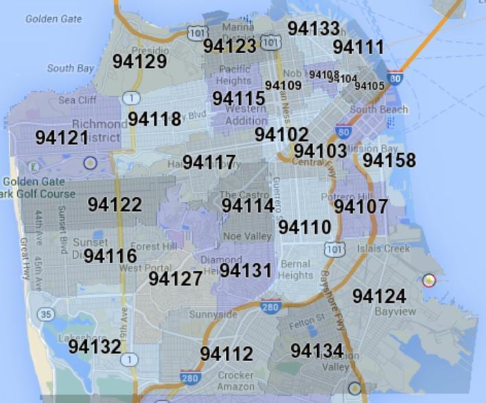 ซานฟรานซิสโก zip แผนที่