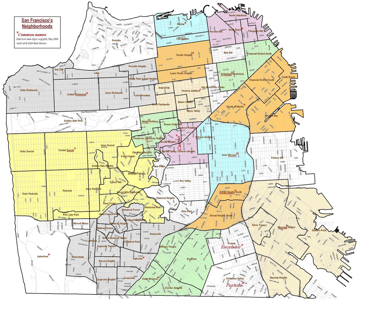 แผนที่ของซานฟรานซิสโก neighborhoods กับถนน
