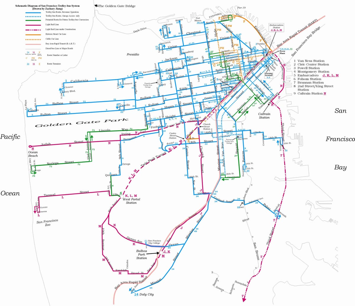 แผนที่ของซานฟรานซิสโก trolleybus