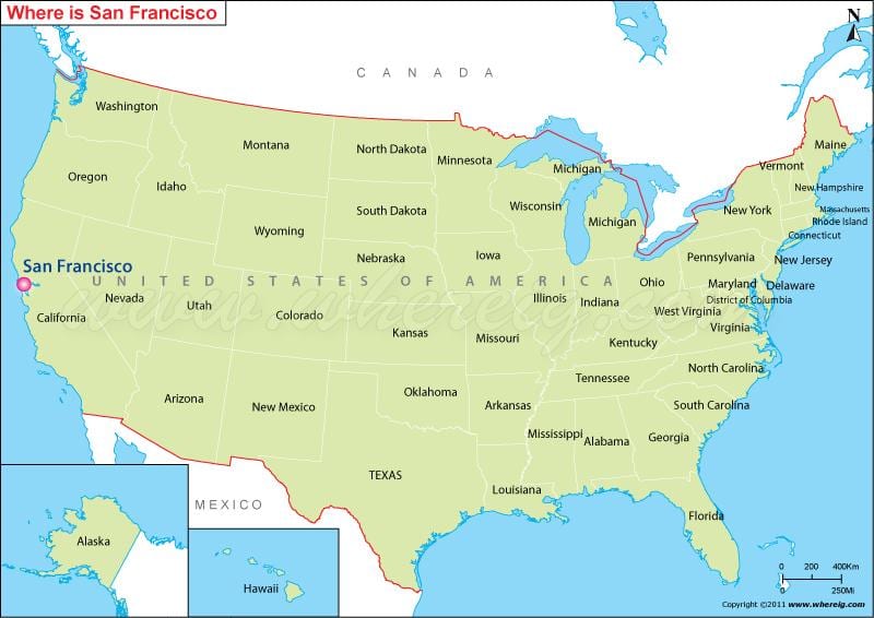 แผนที่ของซานฟรานซิสโกแคลิฟอร์เนีย usa. kgm