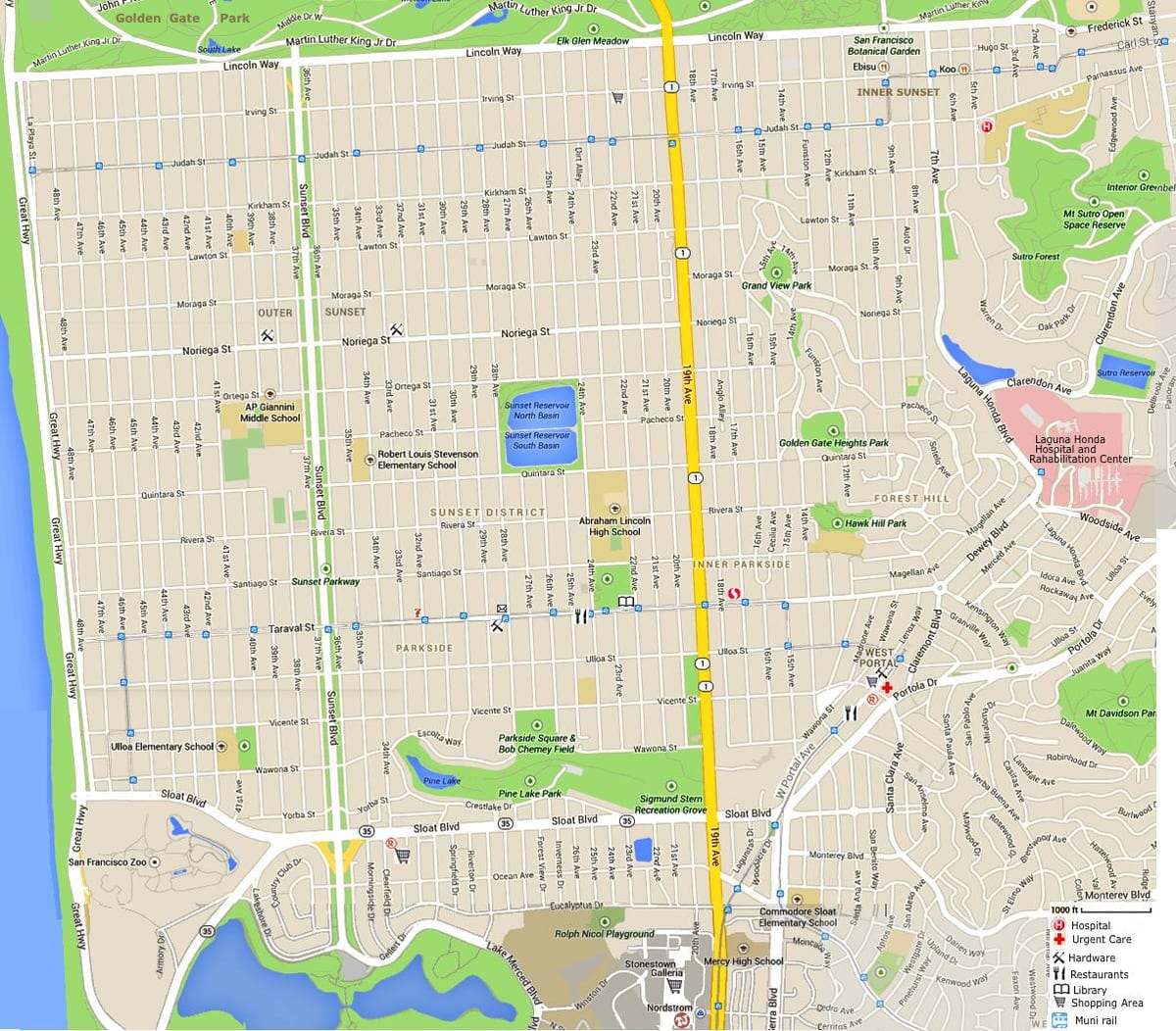 แผนที่ของพระอาทิตย์ตกดินเขตซานฟรานซิสโก