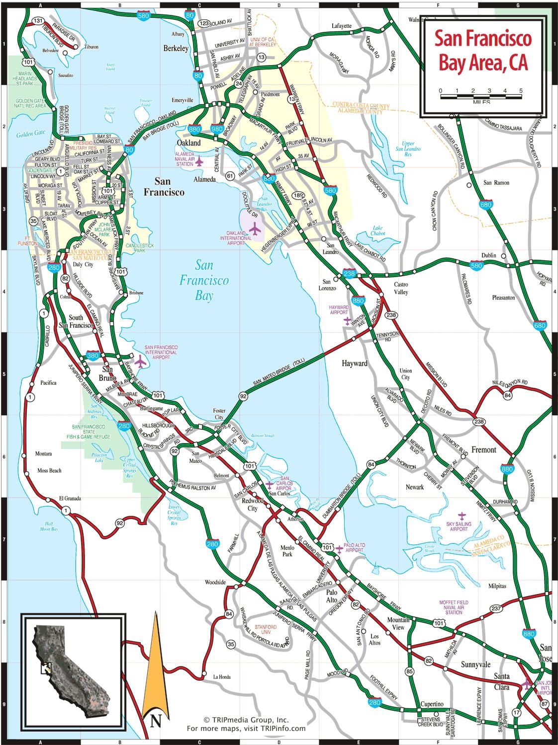 แผนที่ของซานฟรานซิสโกเบย์แต่พวกพื้นที่