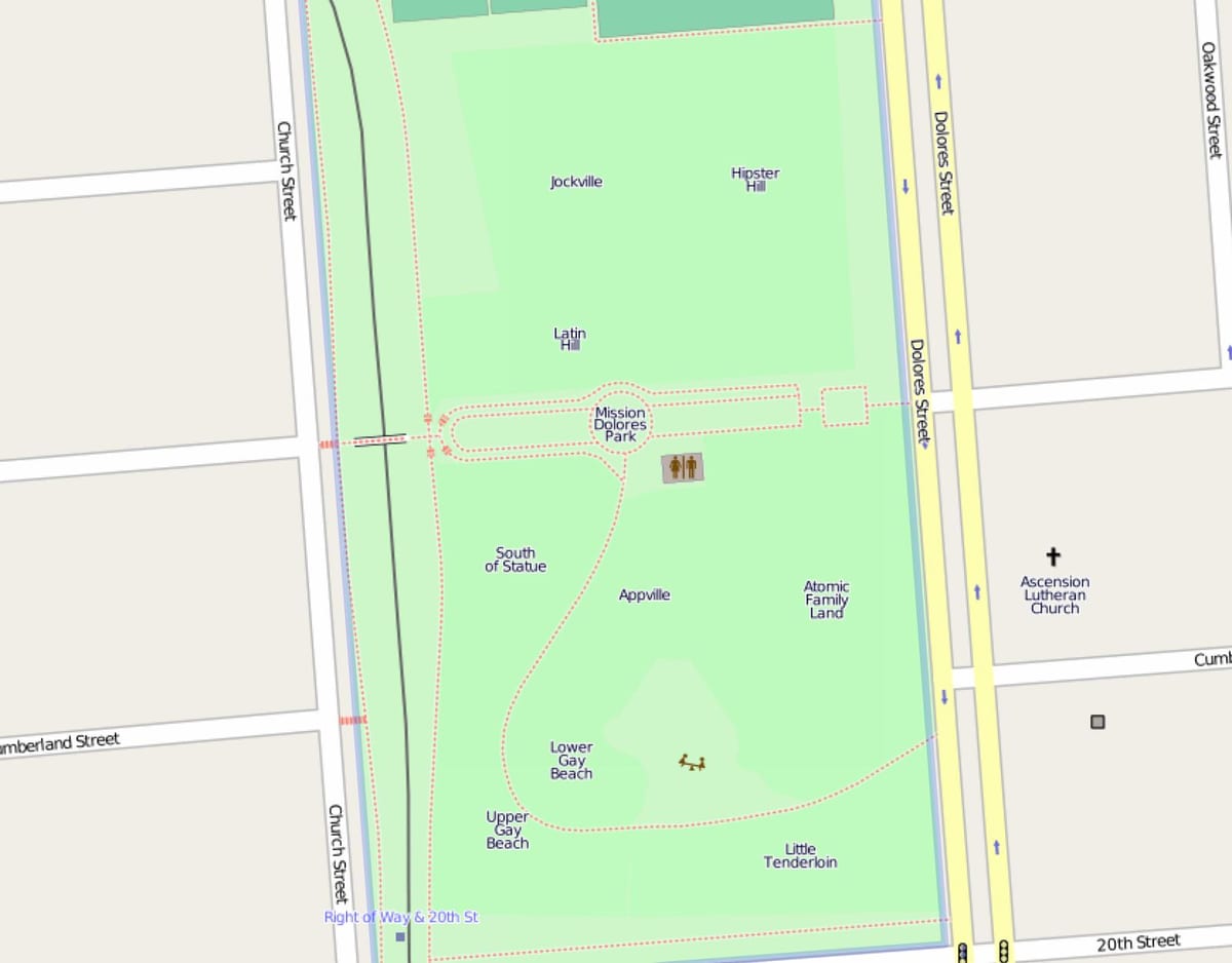 แผนที่ของโดโลเรสวนสาธารณะที่ซานฟรานซิสโก