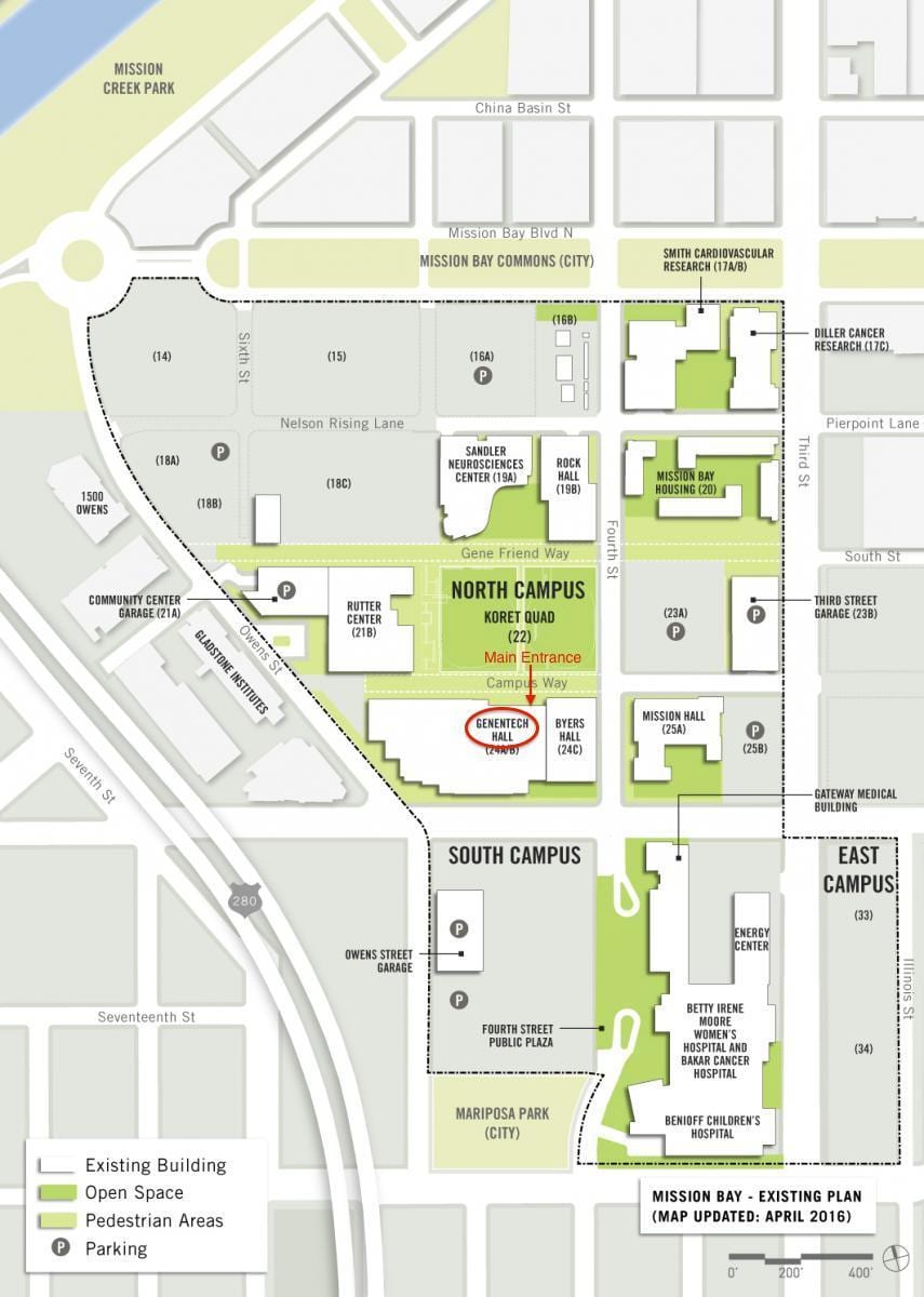 genentech ใต้ซานฟรานซิสโกมหาวิทยาลัยบนแผนที่