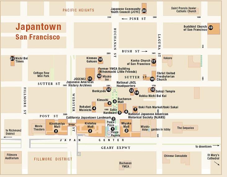 แผนที่ของ japantown ซานฟรานซิสโก