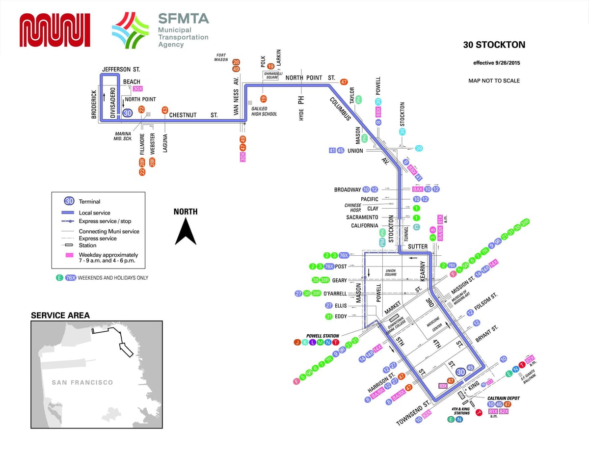 ซานฟรานซิสโกรถ 30 แผนที่เส้นทาง