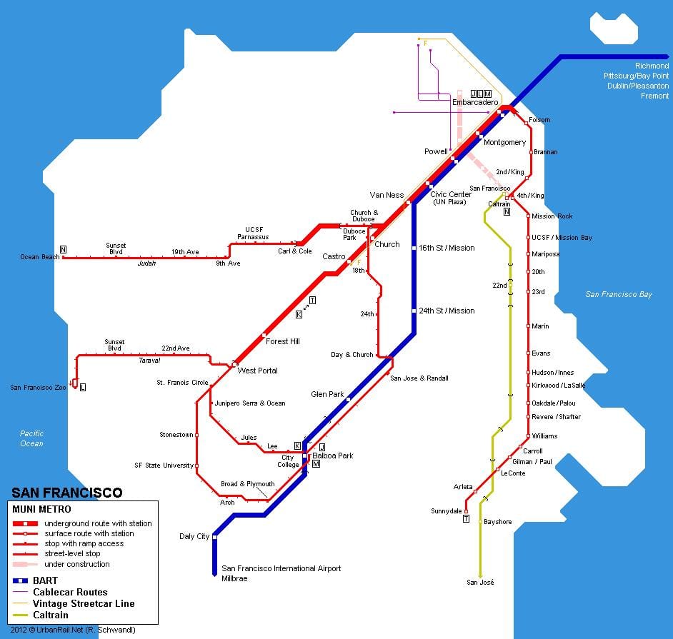 แผนที่ของ muni streetcar