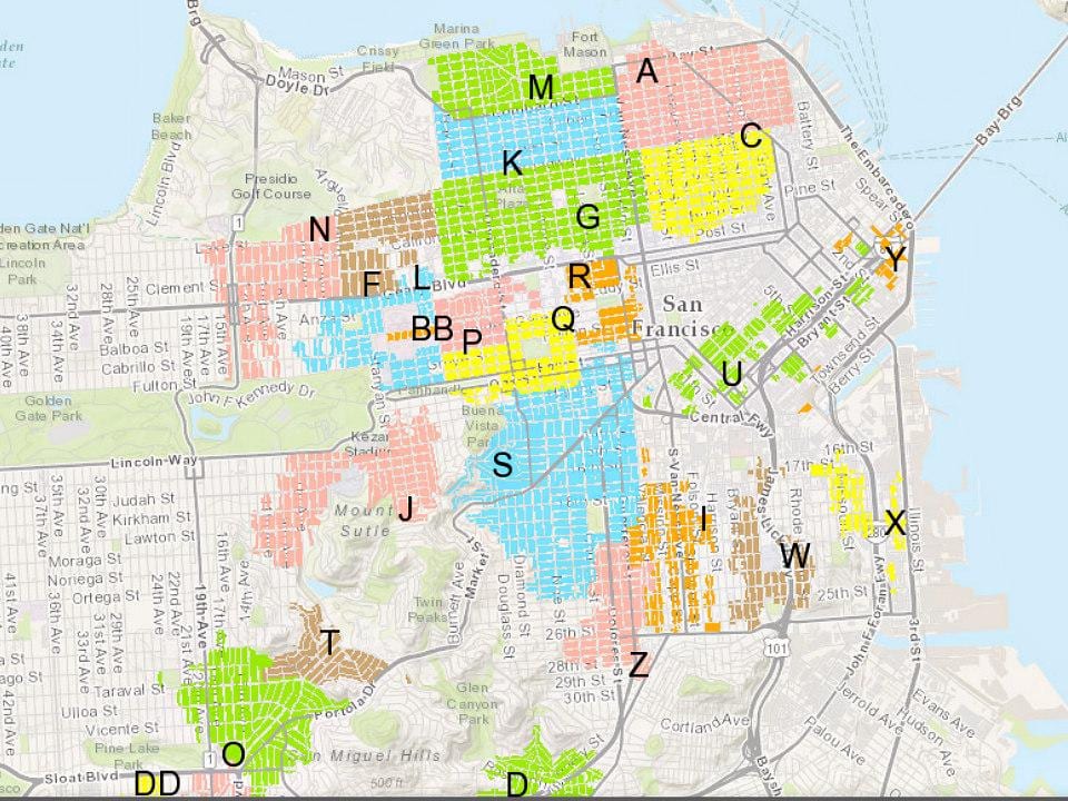 แผนที่ของ SF ที่อยู่อาศัยหลานจอดรถ