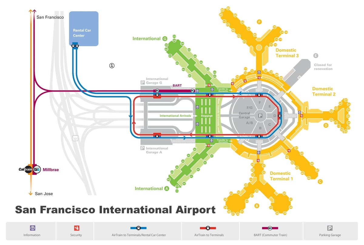 ซานฟรานซิสโกสนามบินเช่ารถบนแผนที่