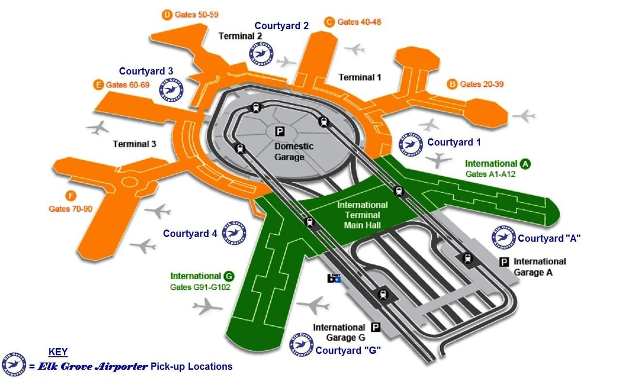 SFO ระหว่างประเทศเทอร์มินัล arrivals แผนที่