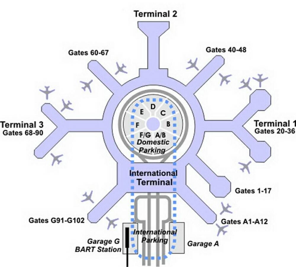 แผนที่ของ SFO เทอร์มินัล g