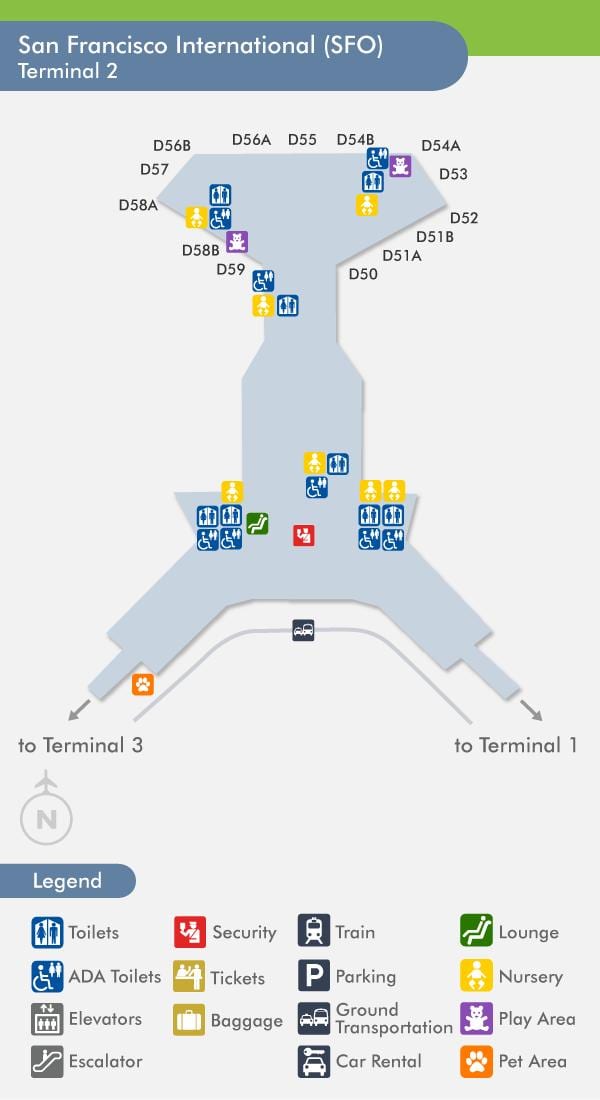 ซานฟรานซิสโกสนามบินเทอร์มินัล 2 แผนที่