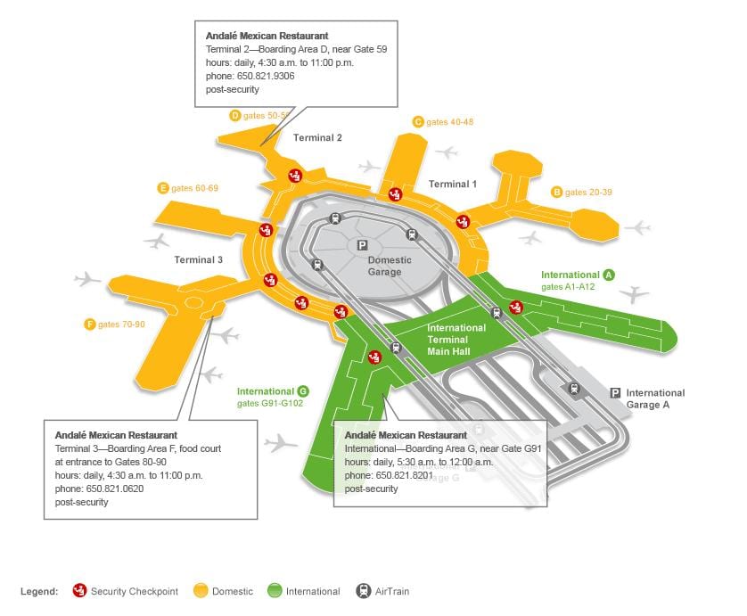 SFO เทอร์มินัล 2 ประตูแผนที่