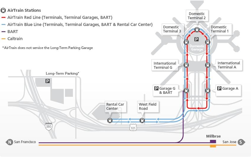 แผนที่ของ SFO airtrain
