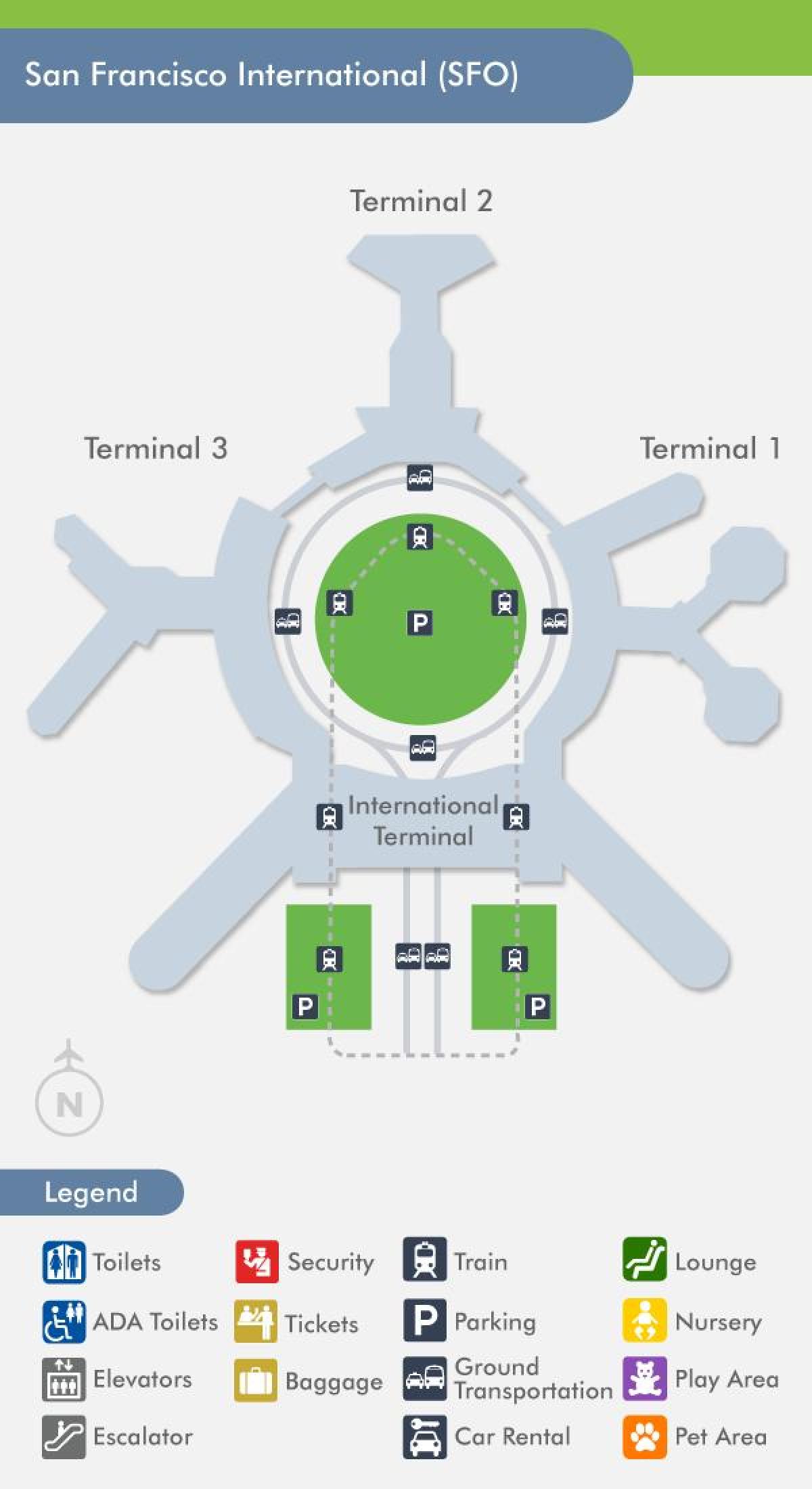 แผนที่ของ SFO สนามบินเทอร์มินัล 1