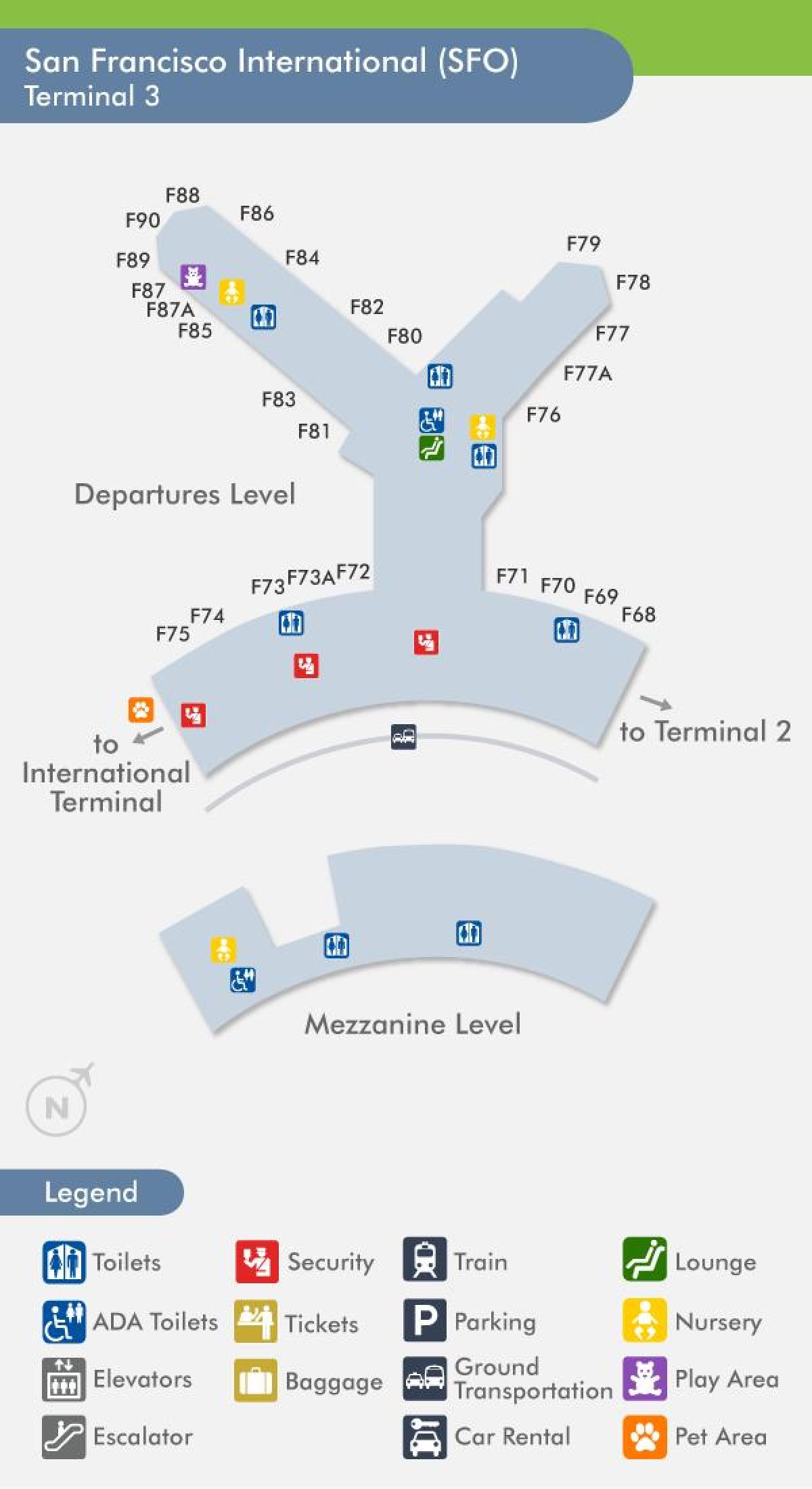 SFO นแผนที่สนามบินเทอร์มินัล 3