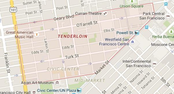 ที่ tenderloin ซานฟรานซิสโกบนแผนที่