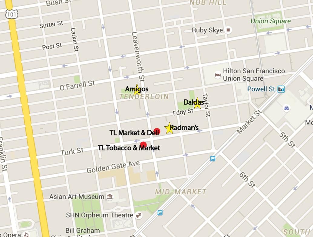 แผนที่ของ tenderloin พื้นที่ซานฟรานซิสโก