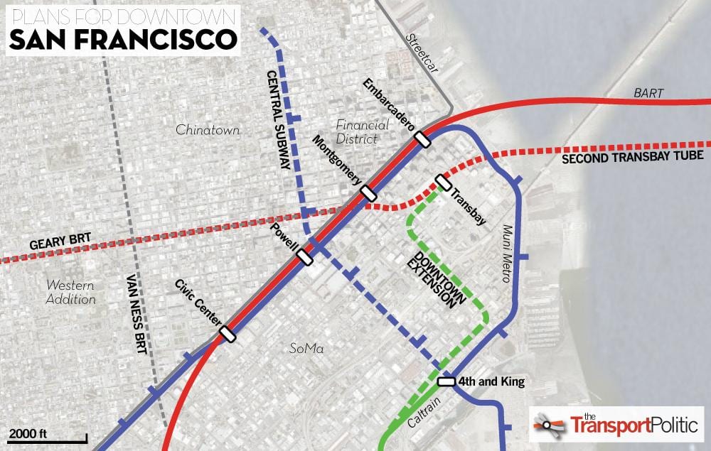 แผนที่ของ transbay เทอร์มินัล