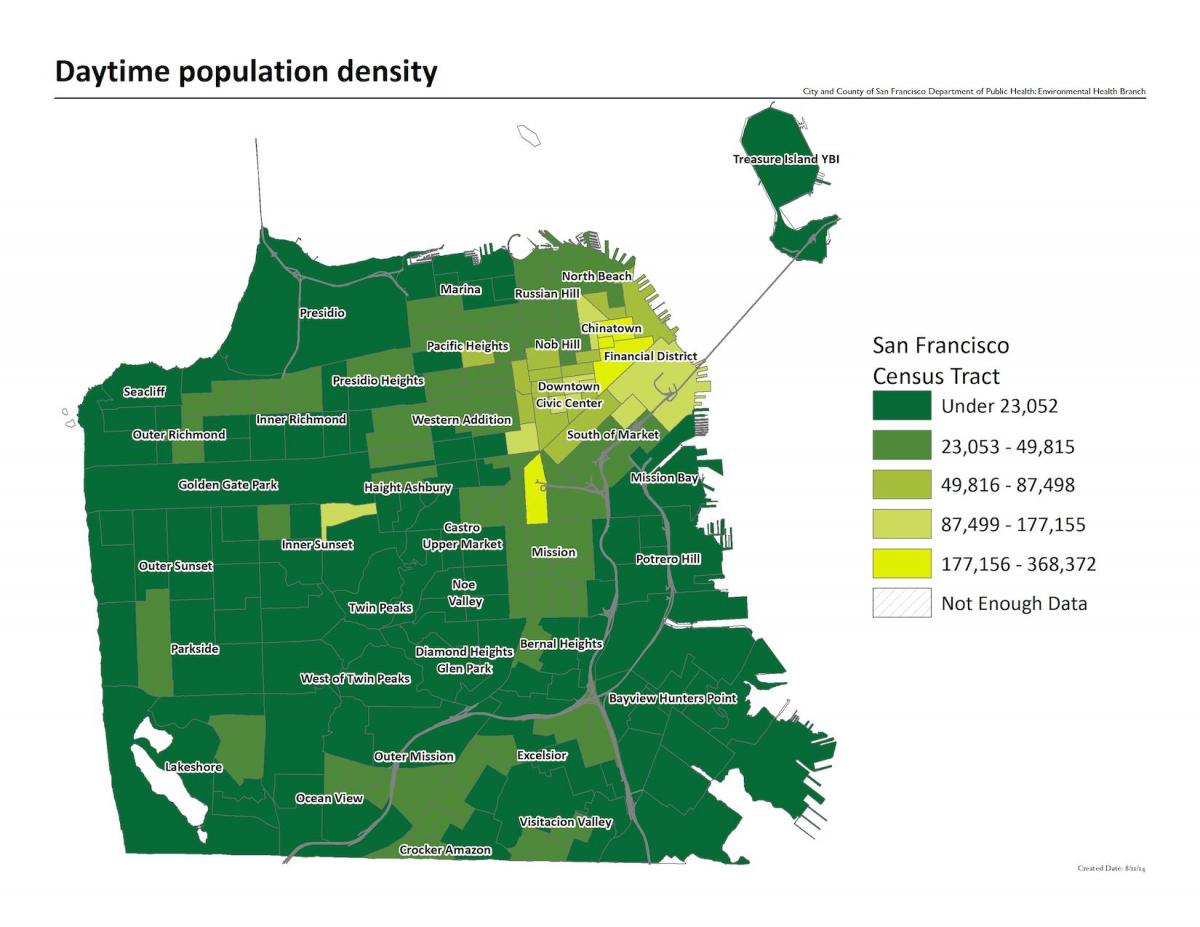 แผนที่ของซานฟรานซิสโกประชากรความหนาแน่น