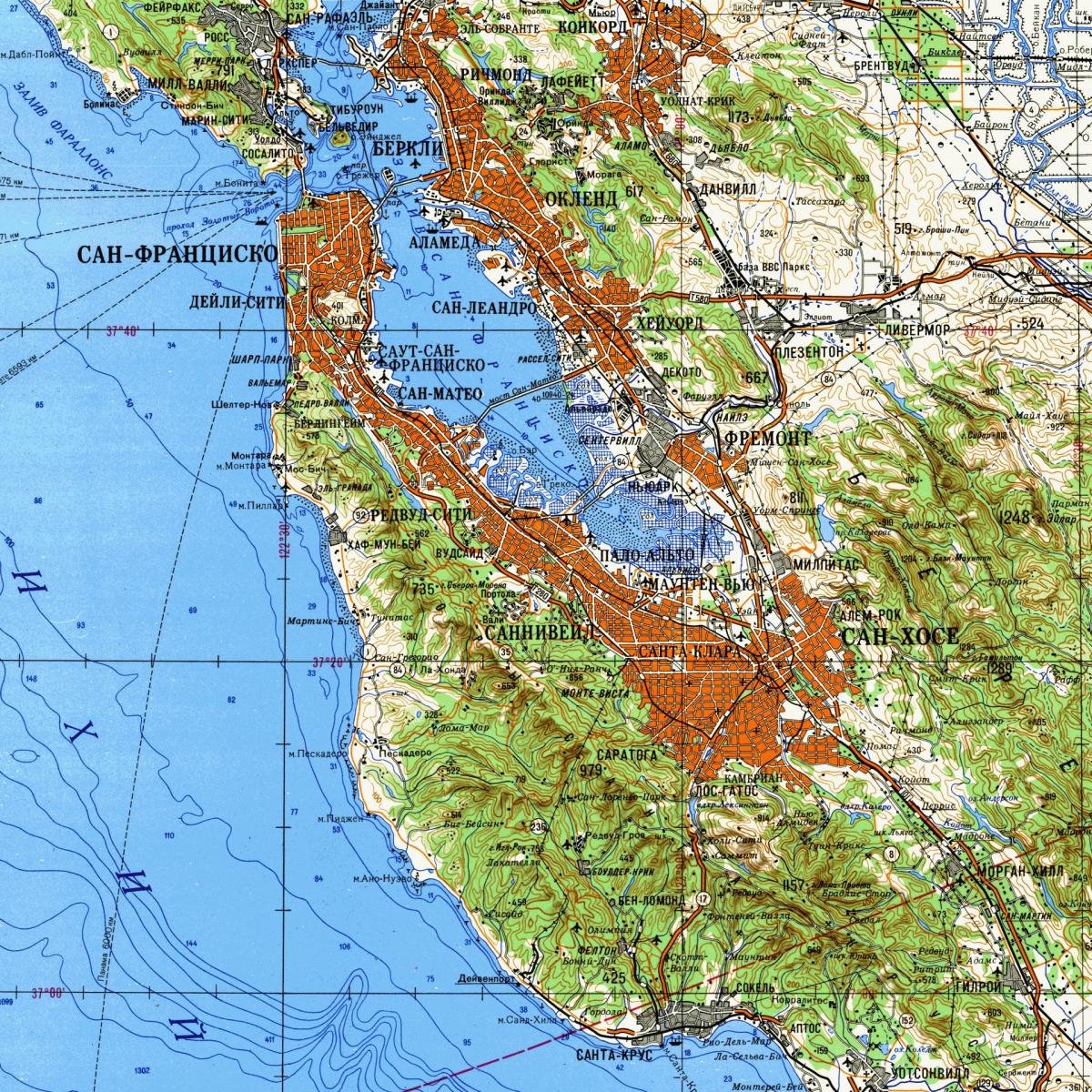 ซานฟรานซิสโกเบย์แต่พวกพื้นที่ topographic แผนที่