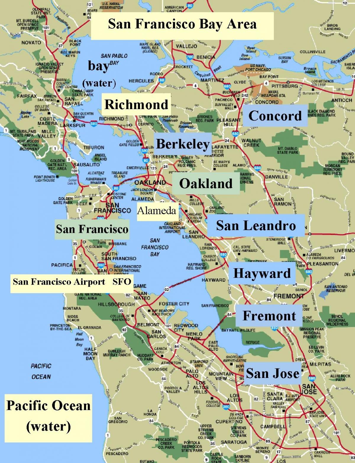 แผนที่ของซานฟรานซิสโกพื้นที่แคลิฟอร์เนีย
