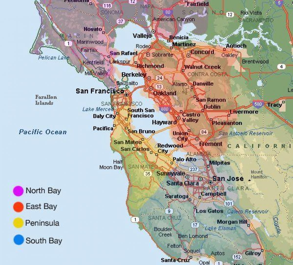 ซานฟรานซิสโกพื้นที่บนแผนที่และพื้นที่รอบๆบริเวณ