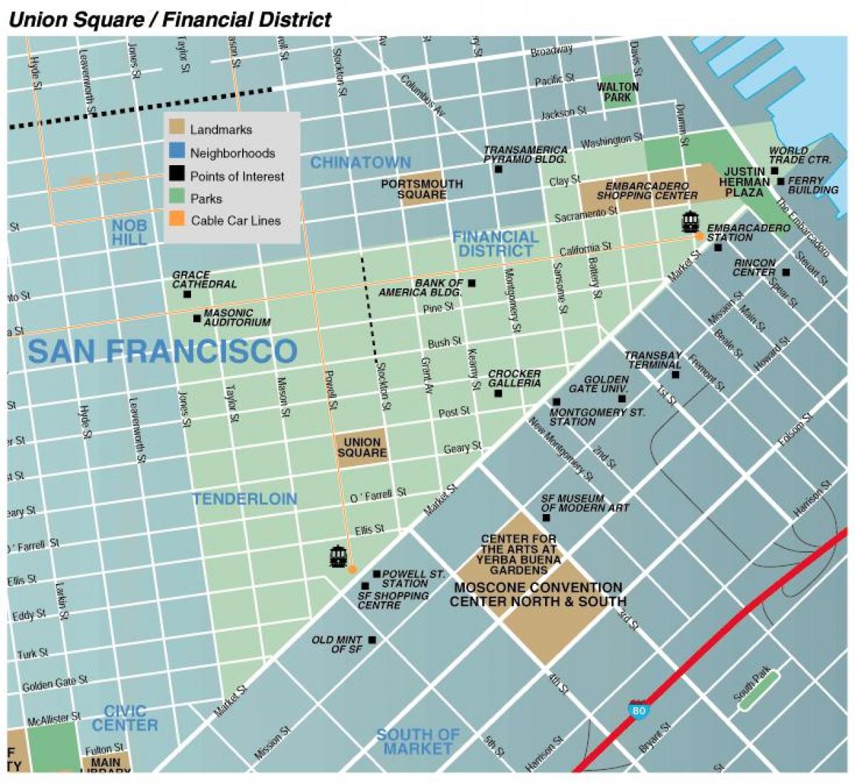 แผนที่ของยูเนี่ยนสแควร์พื้นที่ซานฟรานซิสโก