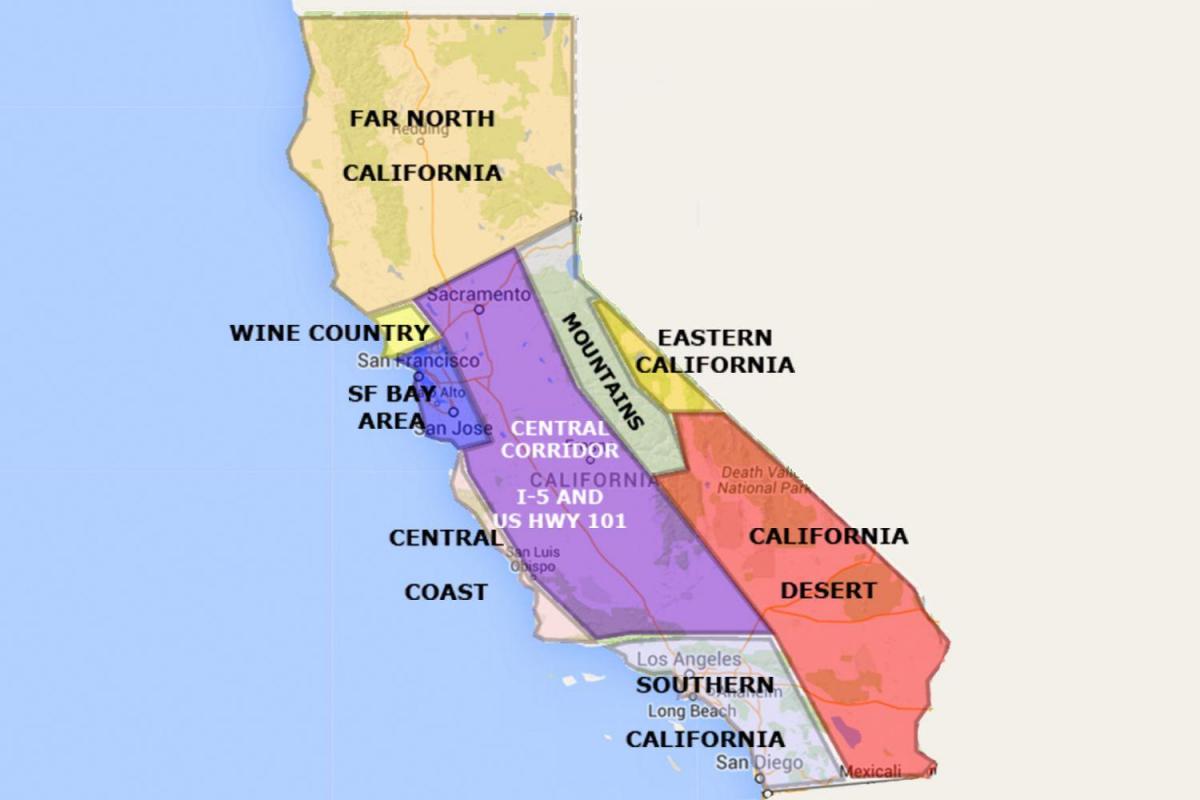แผนที่ของแคลิฟอร์เนียทางเหนือของซานฟรานซิสโก