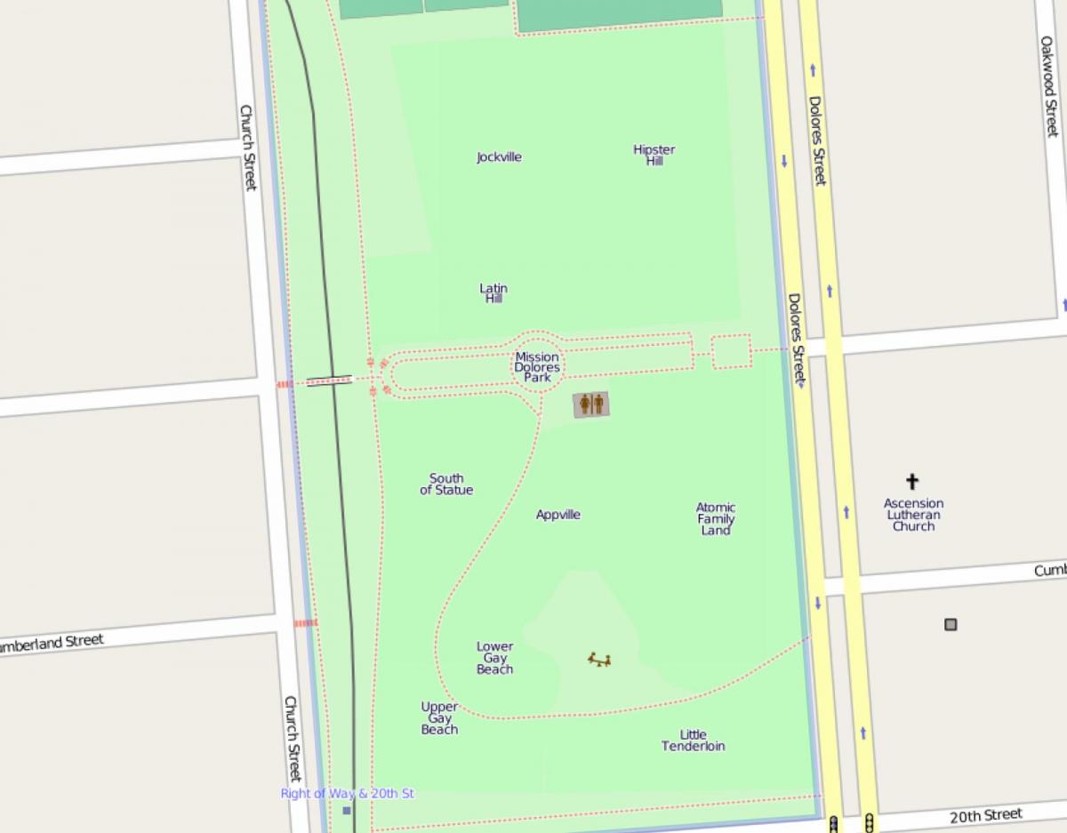 แผนที่ของโดโลเรสวนสาธารณะที่ซานฟรานซิสโก