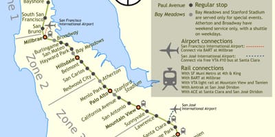 Caltrain หยุดแผนที่
