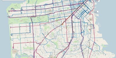 ซานฟรานซิสโกรถบรรทัดบนแผนที่