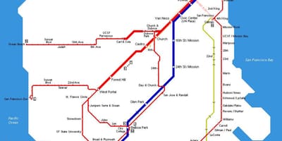 Muni รถไฟบนแผนที่