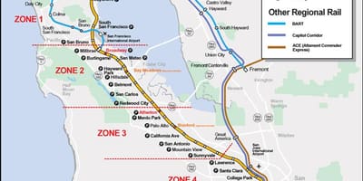 Caltrain นแผนที่เส้นทาง