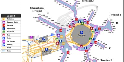 SFO ระหว่างประเทศ arrivals แผนที่