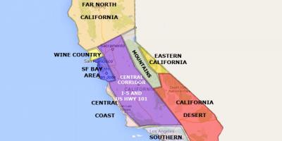 แผนที่ของแคลิฟอร์เนียทางเหนือของซานฟรานซิสโก